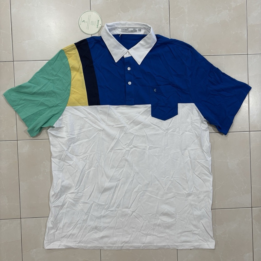 Criquet Polo Shirt Men's 2XL Golf Tennis Color Block Preppy Summer Ivy Casual